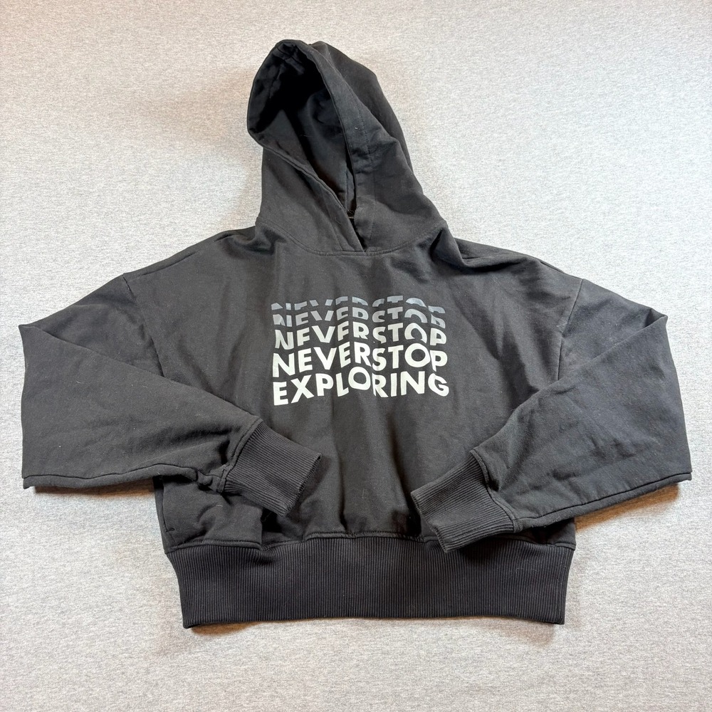 The North Face Hoodie Womens XS Black Never Stop Exploring Cropped Graphic